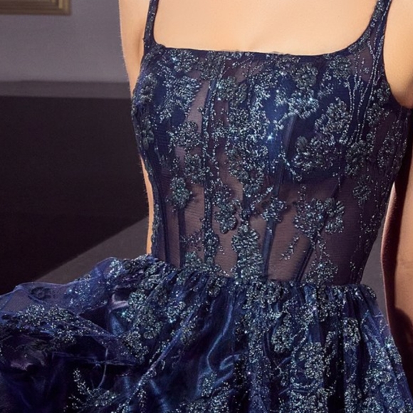 ,rose gold, glitter long corset style a line gown - Picture 2 of 9